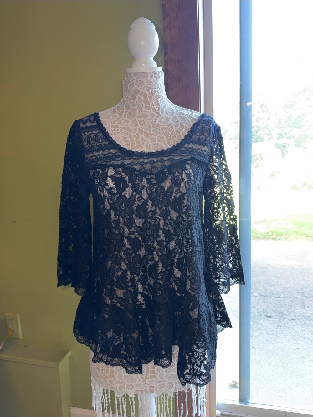 Free People Black Floral Lace Scoop Neck Blouse
